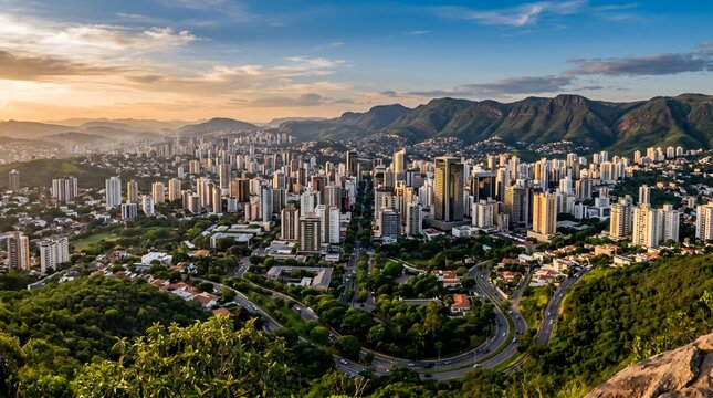 Urban Horizon: A Panoramic Vista of Belo Horizonte Nestled Within the Rolling Green Hills of Minas Gerais