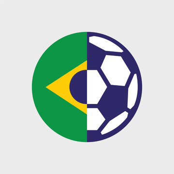 Soccer ball with Brazil flag icon. Brazil national football team concept with soccer ball icon and Brazilian flag colors. Minimalist sports logo, sticker, badge for South American soccer tournament 