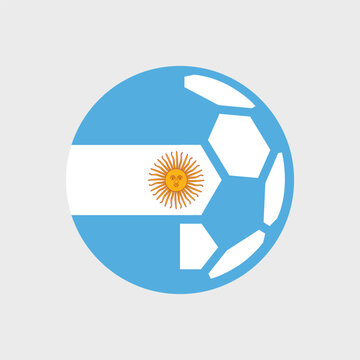 Argentina flag icon. Argentina national football team concept with soccer ball icon and Argentina flag. Minimalist sports logo featuring the Sun of May for South American soccer tournaments and fan