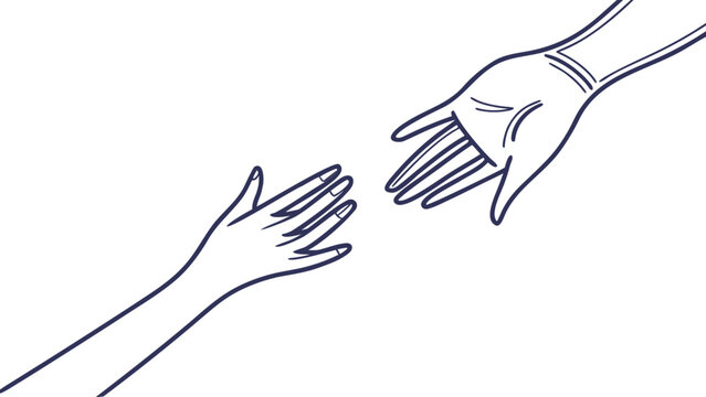 Vector illustration two hands reaching towards each other, a gesture of help, support, connection, and unity