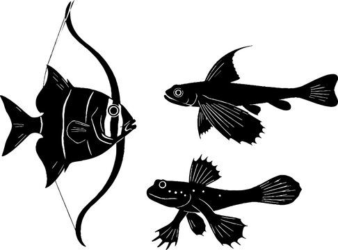 Tropical Fish Outline in Blue Striped Optical Illusion