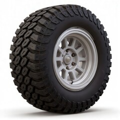 Obraz premium Heavy-Duty Off-Road Tire And Steel Wheel With Aggressive Tread For 4x4 Vehicles