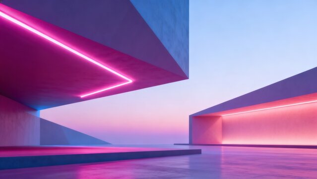 Abstract neon lit architectural space