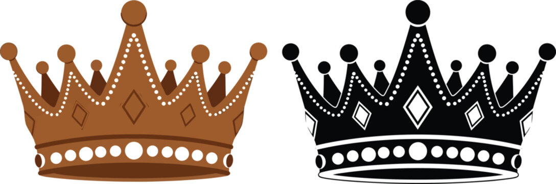 Two stylized crowns, one brown and one black, with white dot and diamond embellishments on a white background
