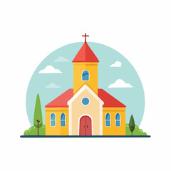 Naklejka premium Flat illustration of a yellow church with red roof and cross
