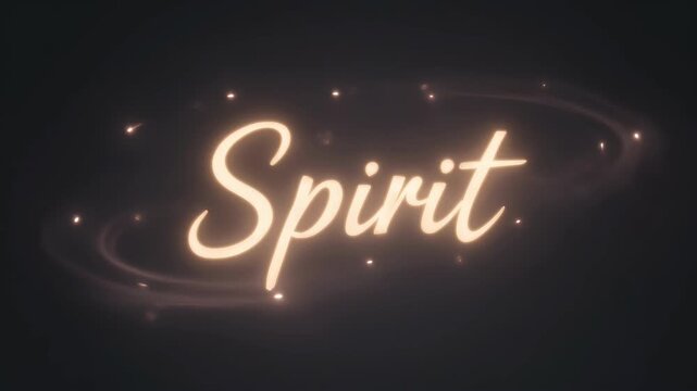 Animated Neon Script Text Spirit with Magical Glowing Particles Orbiting Effect