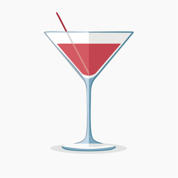 Flat design illustration of a martini glass with red liquid and straw