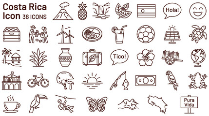 Costa Rica outline icons representing national symbols and culture. © Amir