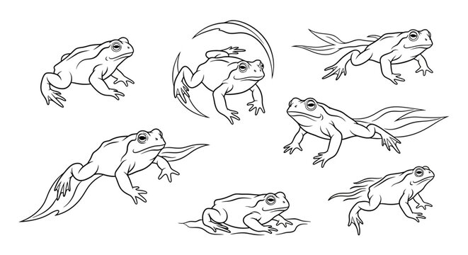Frog Life Cycle Stages Illustration, Hand-Drawn Sketch Set