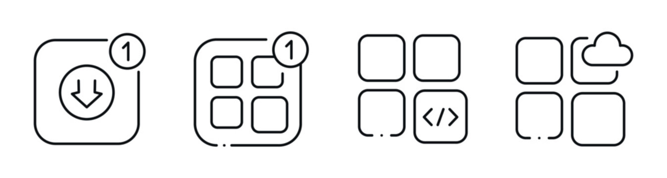 App grid icons showing notifications and app module states. Editable stroke