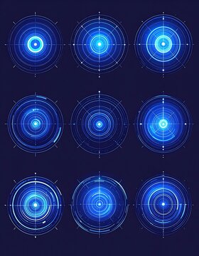 A collection of nine blue circular graphics