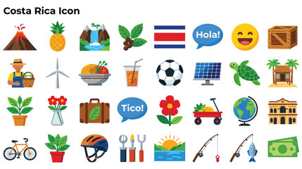 Costa Rica culture icons and symbols with traditional elements. © Amir