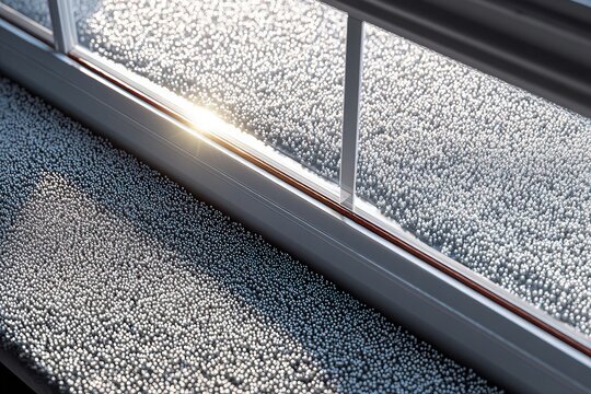 Close-up view of foam hardening around a window during a home insulation project on a sunny afternoon