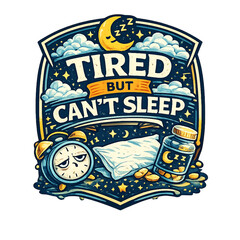 Obraz premium tired but can't sleep, insomnia illustration, sleepless night, exhausted person, sleep deprivation, mental fatigue, restless mind, anxiety at night, bedtime struggle, insomnia concept, tired eyes, nig
