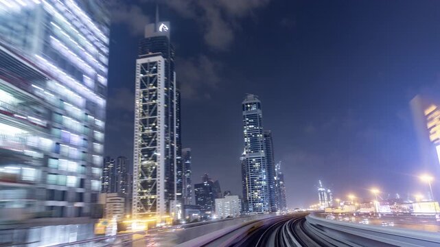 dubai downtown from the dubai metro train at night