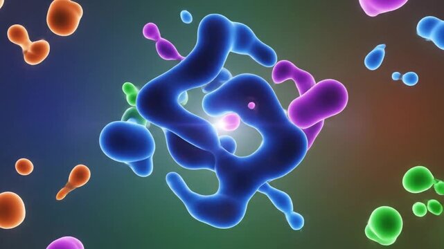 Abstract Colorful Blobs Morphing and Moving Dynamically Against a Gradient Background, Digital Animation
