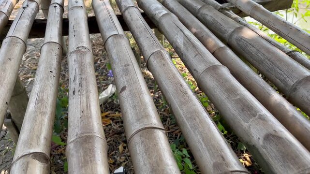 Natural dried bamboo poles background texture outdoor