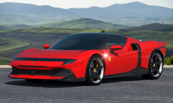 The Ferrari 849 Testarossa is a modern plug-in hybrid (PHEV) berlinetta-Illustrative editorial	