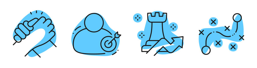 Team cooperation and strategy planning represented by icons. Editable stroke © tutti_frutti