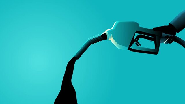 Fuel Nozzle Pouring Gasoline, energy crisis and fuel price concept motion graphic.