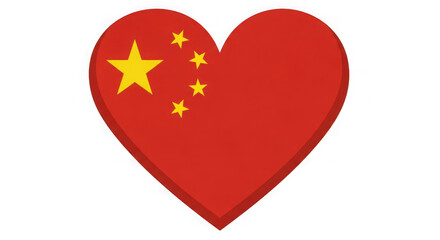 Fototapeta premium Red heart shape with yellow stars as the national flag of china isolated on transparent background