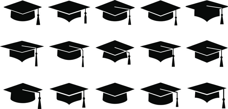 Graduation cap silhouette set for university student education
