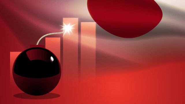 Japanese Economic Crisis Bomb with falling market chart motion graphic