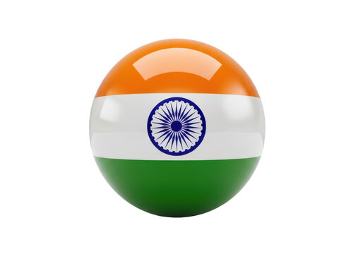 Glossy sphere with the flag of india isolated on transparent background