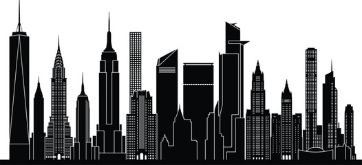 Modern city skyline silhouette featuring skyscrapers urban architecture and downtown panorama isolated vector illustration for travel and business themes © urmilarani