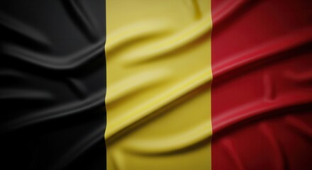 Obraz premium Close-up of Belgian flag fabric with flowing texture and vibrant colors