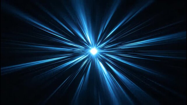 A bright blue starburst emanates from a central point into the darkness