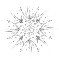 Obraz premium Intricate ink splatter forming symmetrical radial pattern on white background