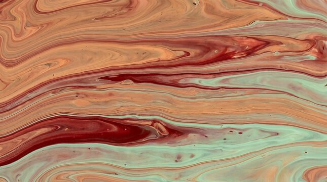 Abstract fluid art background featuring horizontal waves in Peru, Firebrick and Light Sea Green color palette, suitable for wallpaper texture and digital backgrounds, no text