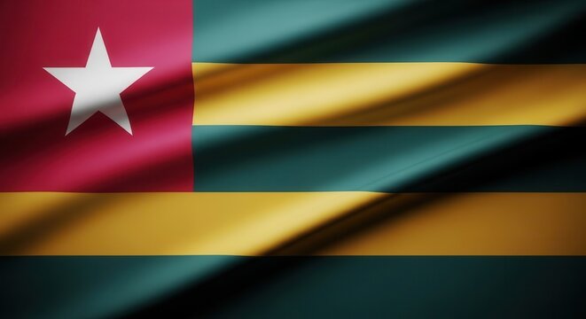 Togo flag waving in the wind with vibrant colors and stripes