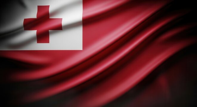 Flag of Georgia with red cross and white background waving in the wind