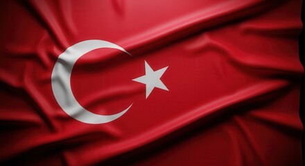 Obraz premium Turkish flag with crescent moon and star on red fabric background