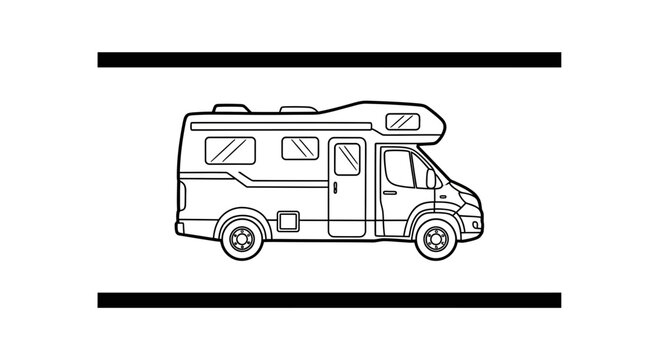 Line Art RV Motorhome Camper Van Vehicle Illustration