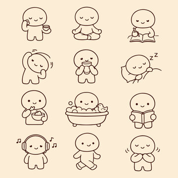 Cute cartoon characters various emotions.