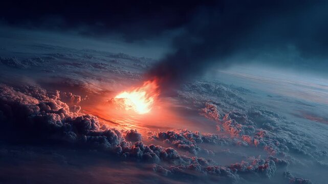 Object reentering Earths atmosphere, fiery glow and visible heat reaction, fictional space scene