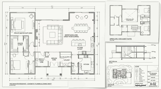Architectural floor plan and site plan for a modern luxury residence