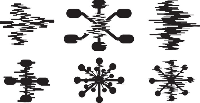 Black sound wave, audio signal, music icons, 6 symbols