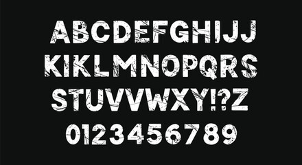Obraz premium Grunge font icon collection, distressed alphabet symbol artwork design, textured typography motif concept, bold theme style, flat vector illustration