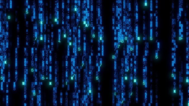 Vibrant Display of Numbers Animating Through frame. Blue AI themed Background. Seamless Loop.