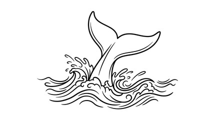 Naklejka premium Whale tail fluke jumping out of ocean waves