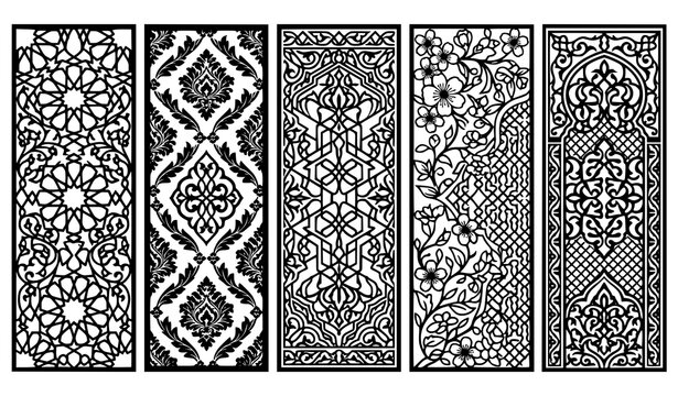 Abstract ornamental grating panels vector cnc laser cutting templates