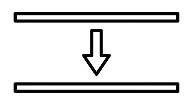 Downward Arrow Between Two Parallel Lines, Concept of Direction, Movement, or Reduction