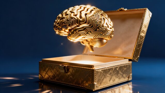 Golden brain with circuit design in open box