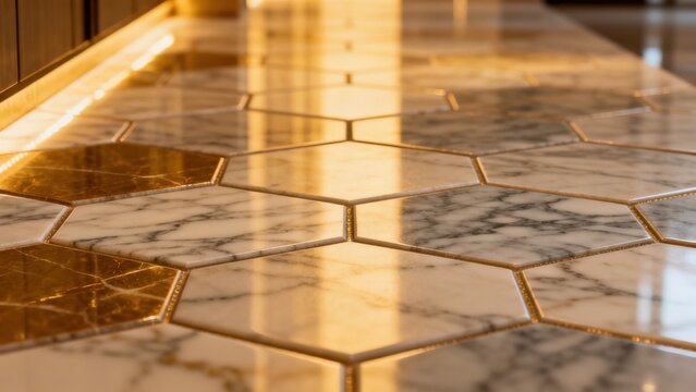 Marble hexagonal tile floor