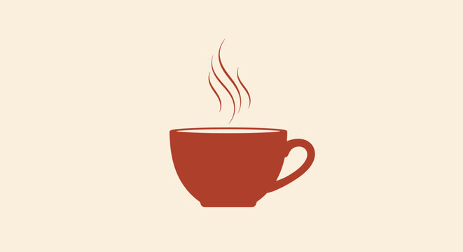 Red coffee cup with steam rising.