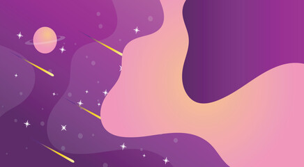 Cosmic nebula with planet and shooting stars, abstract space background with fluid shapes and gradients. © Dot Spring